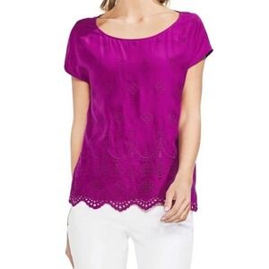 Vince Camuto Magenta Purple Dolman Eyelet Blouse XS